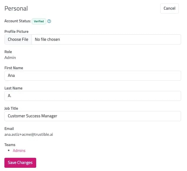 editing personal info